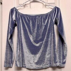 Silence + Noise Blue Velvet Off-The-Shoulder Long Sleeve Top - Size M - NWT